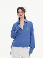 ikyou Slimming Stain Resistant Casual Loose V-neck Embroidered Plaid Commuter Blouses