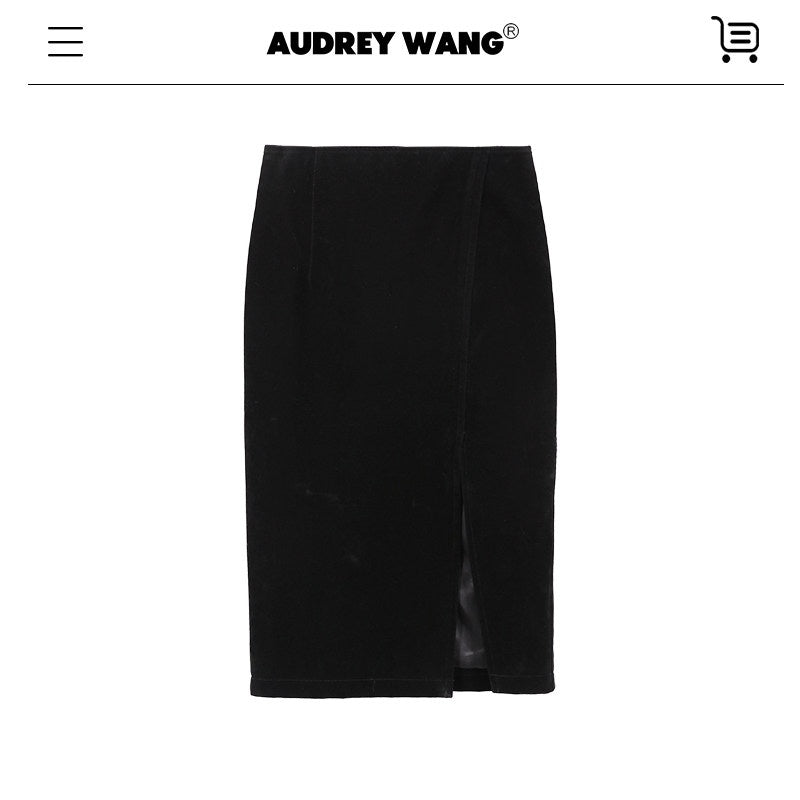 audreyyang_Silky_Polyester_Blend_Back_Slit_Slim_Pencil_Mid_Rise_Women_Black_Midi_Skirts_MISSTT