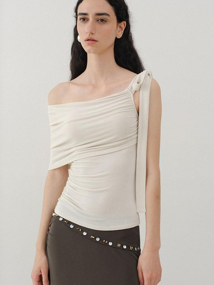 someonesometimes Slim Fit Knit Off Shoulder Casual Solid Apricot Gray Acrylic Stretch Women Top