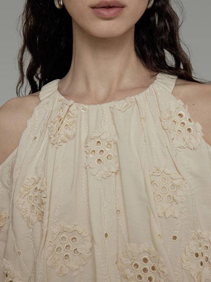 unspoken Breathable Skin Friendly Embroidered Loose Round Neck Long Sleeve Office Blouses