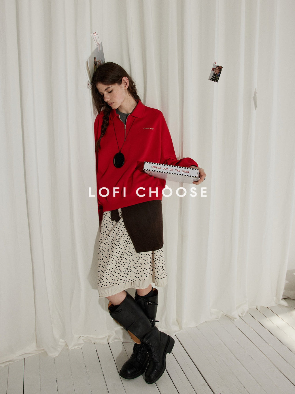 Lofi choose Zippered Polo Collar Relaxed Fit Commuter Long Sleeve Regular Weight Sweatshirt