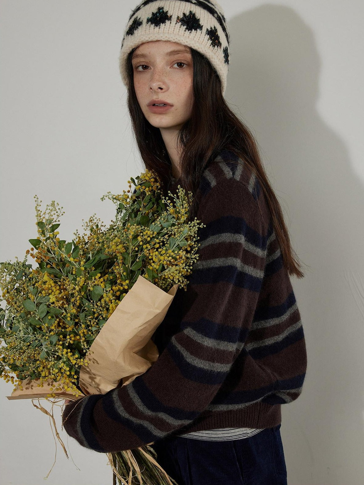 Lofi choose Soft Knitted Pullover Commuter Oversized Polo Collar Striped Women Sweaters