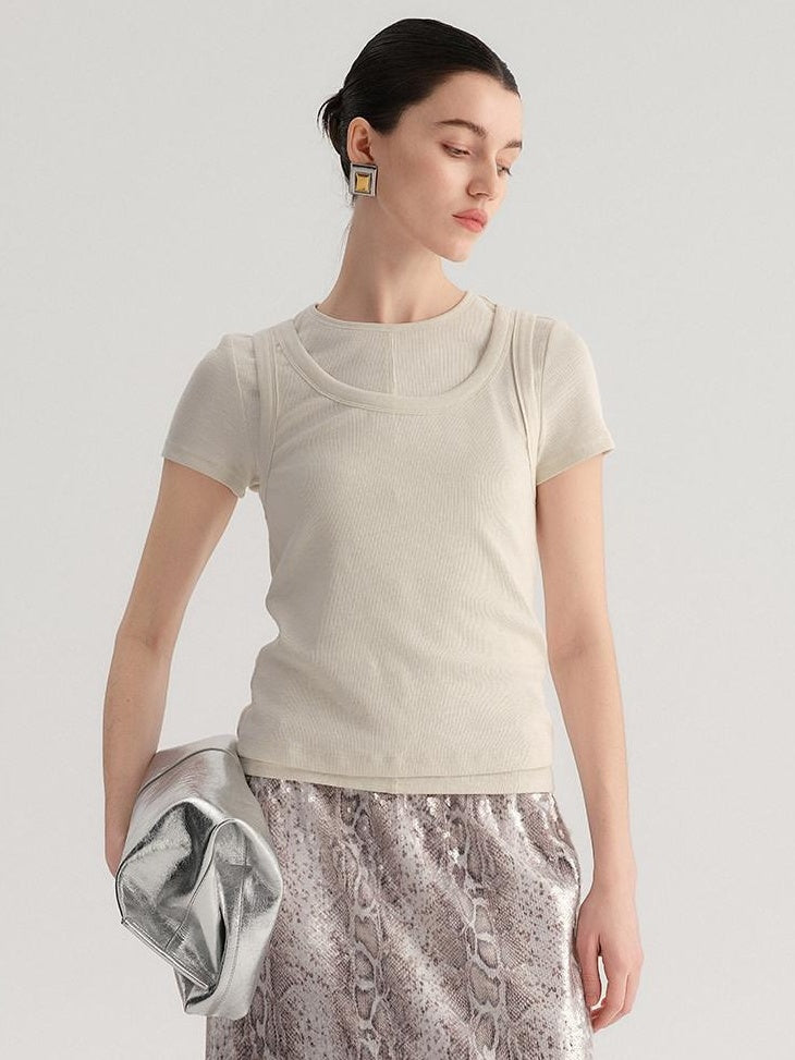 audreyyang Viscose Cotton Slim Fit Casual Round Neck Women Solid Short Sleeve T-Shirts