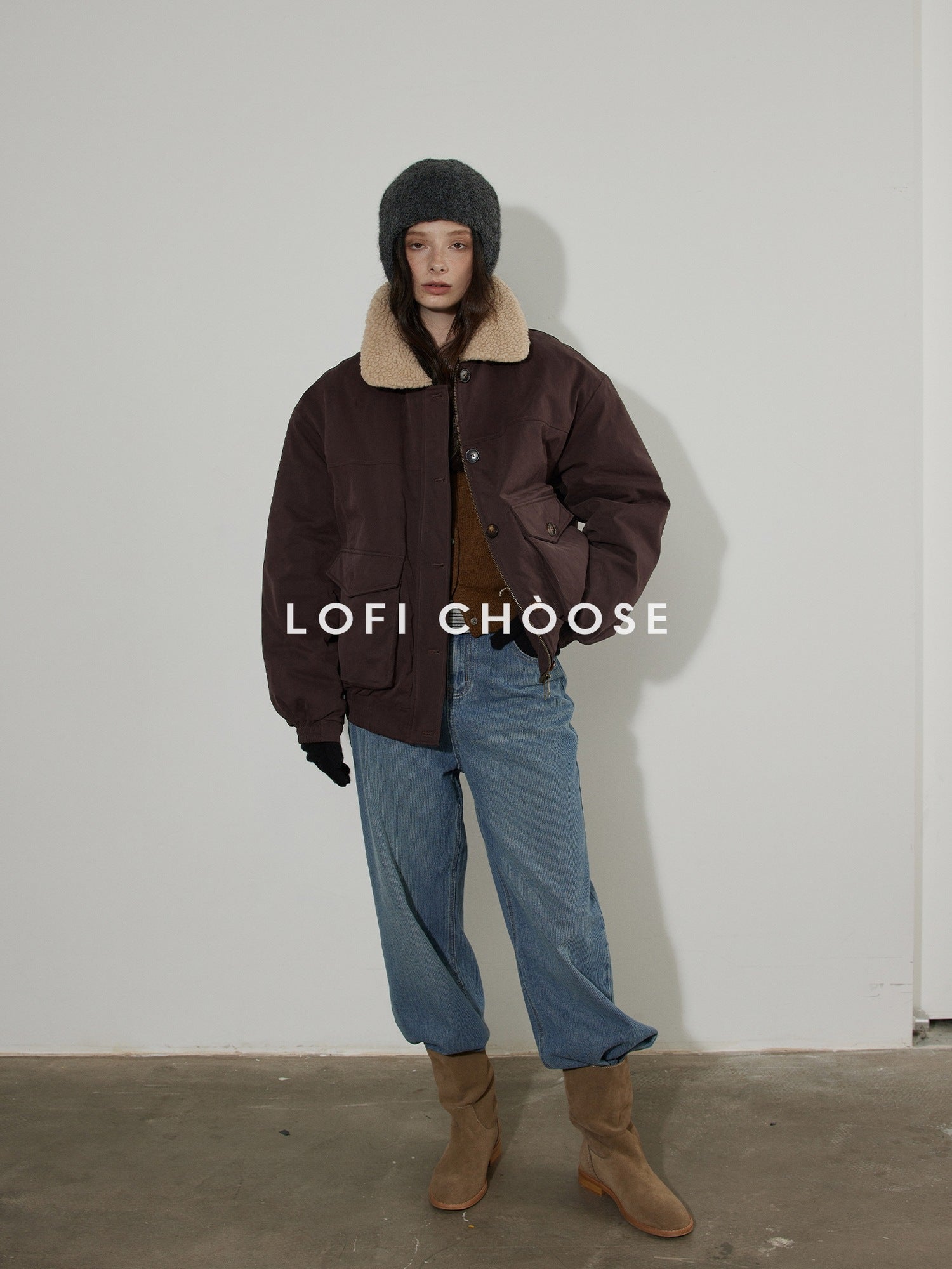 Lofi choose 90 Percent White Duck Down Oversized Turn Down Collar Plum Purple Down Jackets