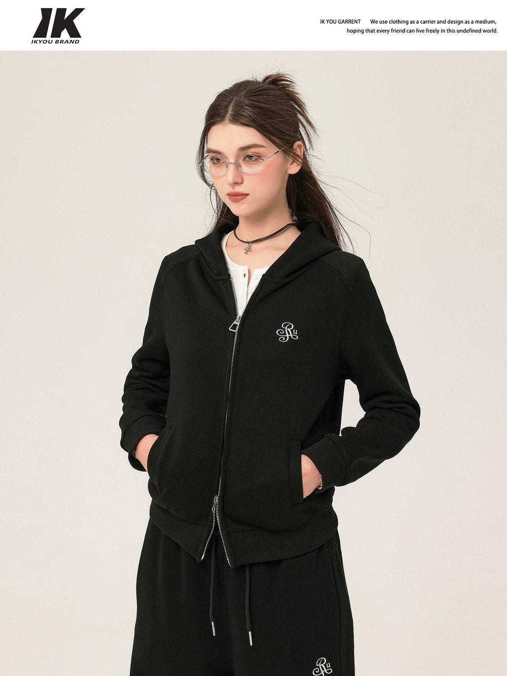 ikyou Slim Embroidered Ribbed Patchwork Cotton Lined Commuter Sweatpants