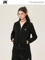 ikyou Slim Embroidered Ribbed Patchwork Cotton Lined Commuter Sweatpants