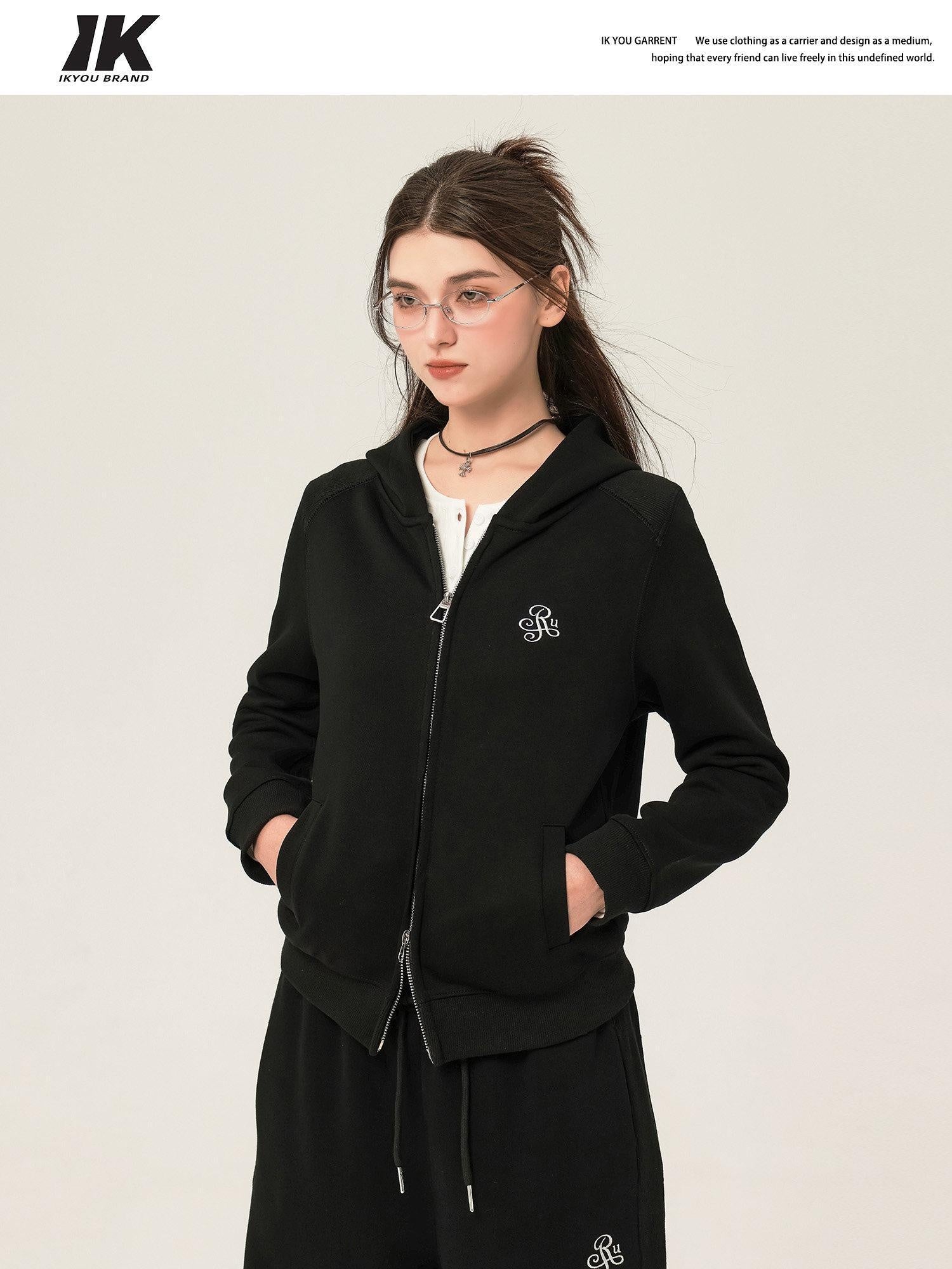 ikyou Slim Embroidered Ribbed Patchwork Cotton Lined Commuter Sweatpants
