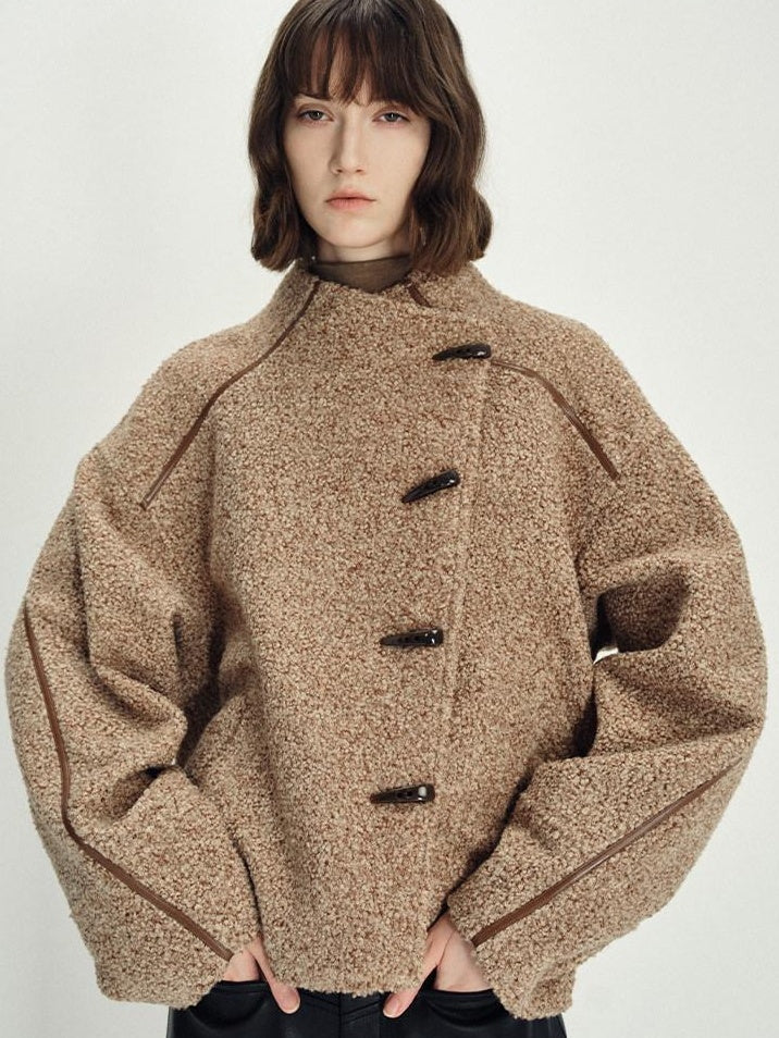 someonesometimes Insulated Original Design Loose Fit Button Stand Collar Unisex Short Coat