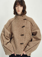 someonesometimes Insulated Original Design Loose Fit Button Stand Collar Unisex Short Coat