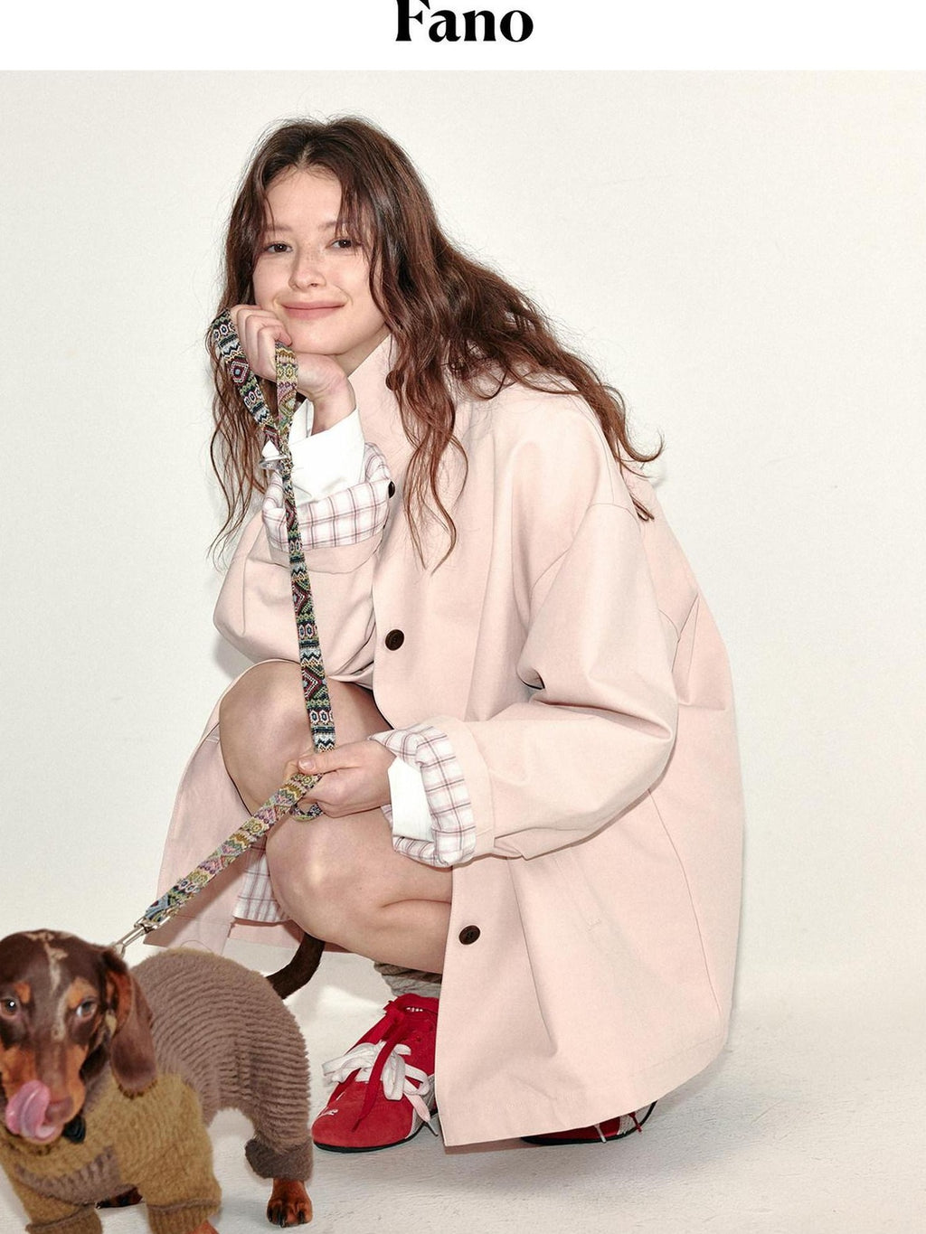 fano Pure Cotton Relaxed Commuter Stand Collar Midlength Peach Pink Trench Coats
