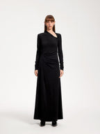 someone sometimes Elegant Long Sleeve Acrylic Blend Asymmetric Hem Women Black Maxi Dresses