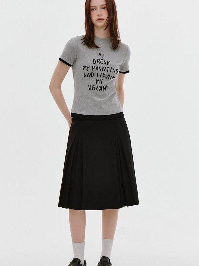 fano Stretch Viscose Slim Fit Korean Crewneck Print Gray Black Short Sleeve T-Shirts