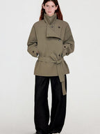fano Double Breasted Khaki Korean Commuter Loose Mid Length Cotton Trench Coats