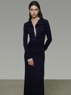 unspoken Breathable Modal Faux Twopiece Slim A Line V-neck Commuter Maxi Dresses