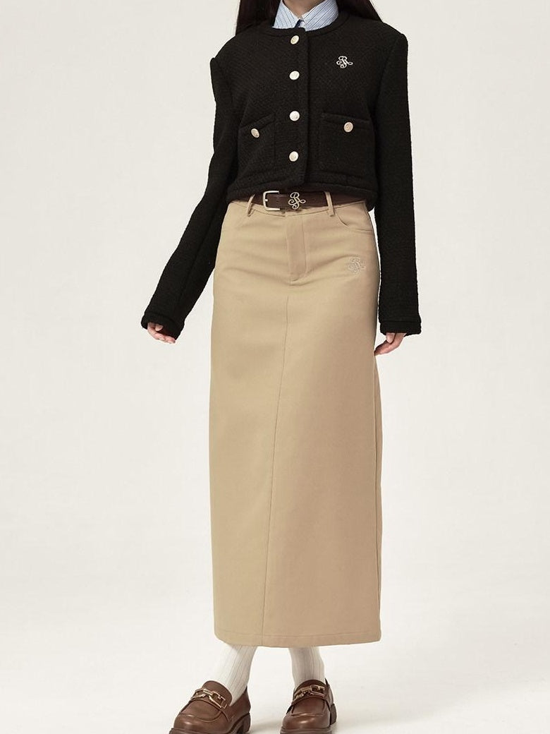 ikyou Embroidered High Waisted A Line Back Slit Casual Young Women Polyester Maxi Skirts
