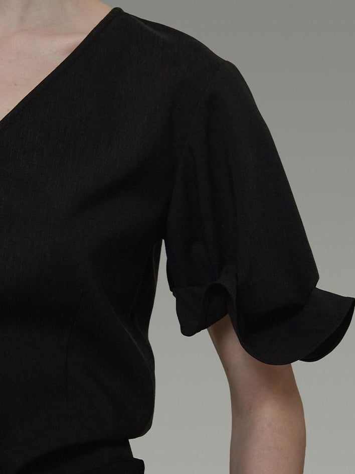 unspoken Breathable Lyocell Minimalist Office Loose V-neck Women Pullover Blouses