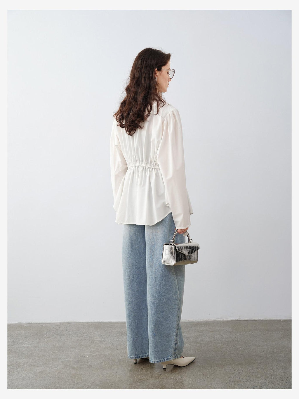 audreyyang Durable Viscose Slim Waist Casual Lapel Button Long Sleeve Blouses