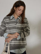 Lofi choose Soft Acrylic Blend Loose Fit Striped Polo Collar Office Women Knit Sweaters