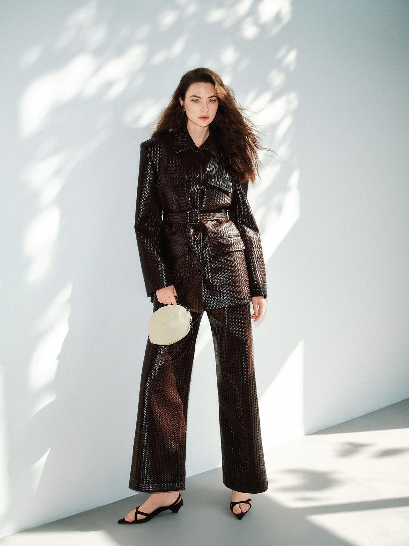 audreyyang Pu Faux Leather Casual Natural Waist Zip Fly Women Straight Pants