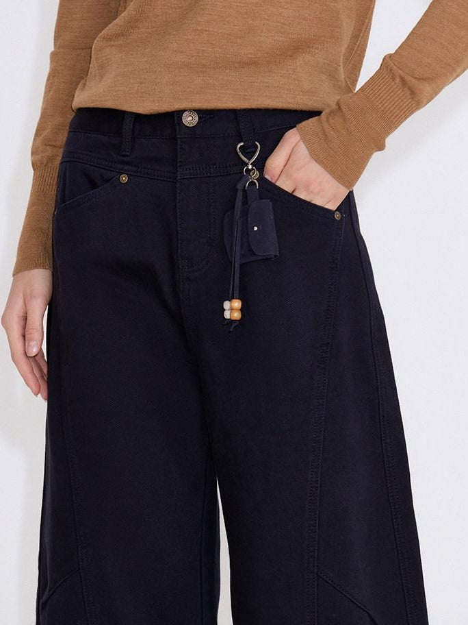 fano 100 Percent Cotton Casual Navy Natural Waist Womens Wide Leg Jeans