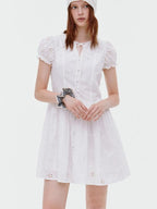 fano Pure Cotton Breathable Korean Workwear A Line Round Neck White Midi Dresses