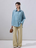 ikyou Embroidered Plaid Breathable Loose Collared Cardigan Button Front Women Shirts