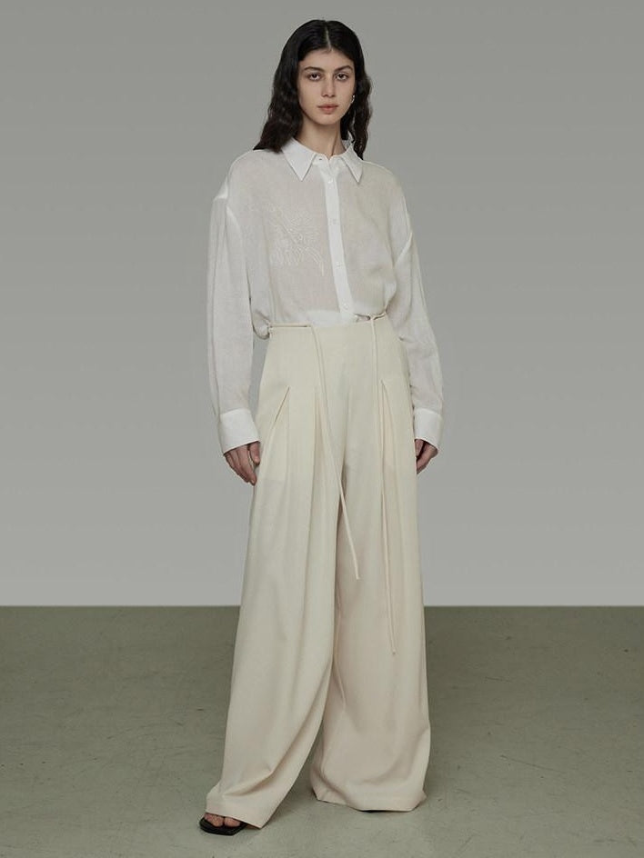 unspoken Breathable Embroidered Loose Polo Women Ramie Lyocell White Button Shirts