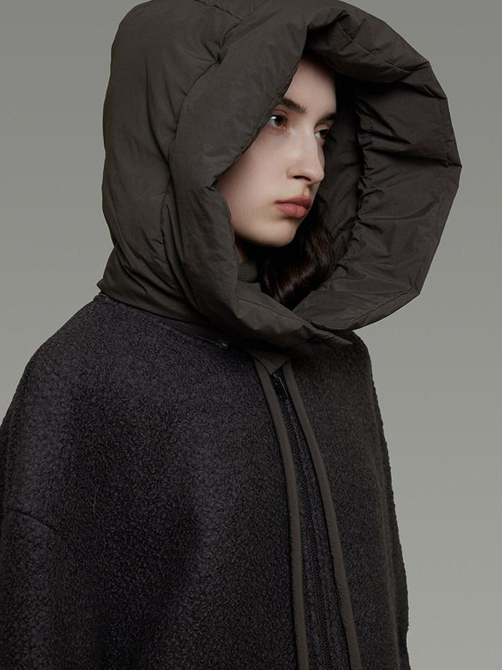 unspoken Premium Lambswool Hooded Relaxed Fit Minimal Commuter Zipper Gray Wool Coats