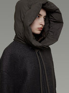 unspoken Premium Lambswool Hooded Relaxed Fit Minimal Commuter Zipper Gray Wool Coats