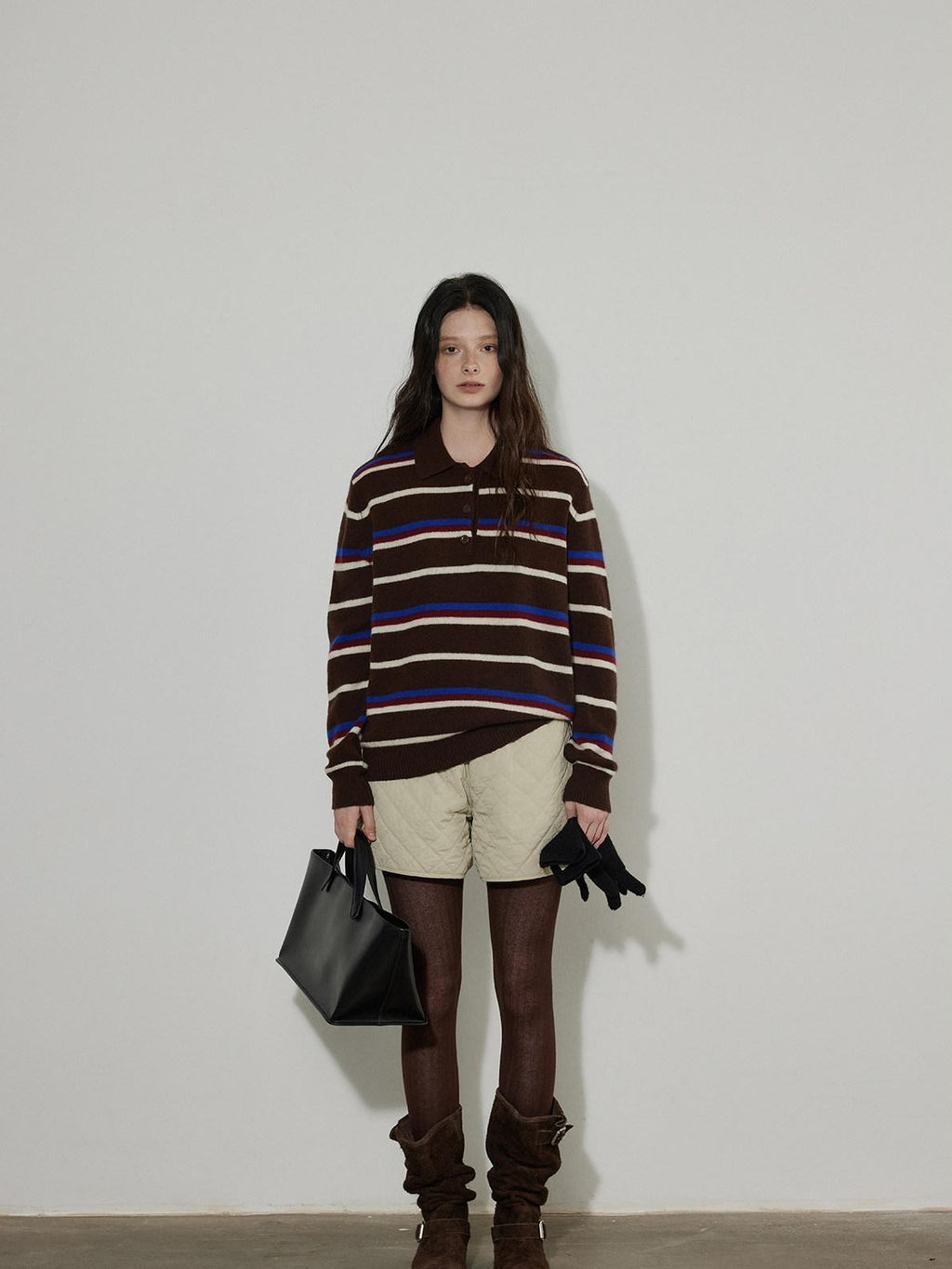 Lofi choose Colorblock Striped Polo Collar Relaxed Fit Commuter Women Knitwear Sweaters
