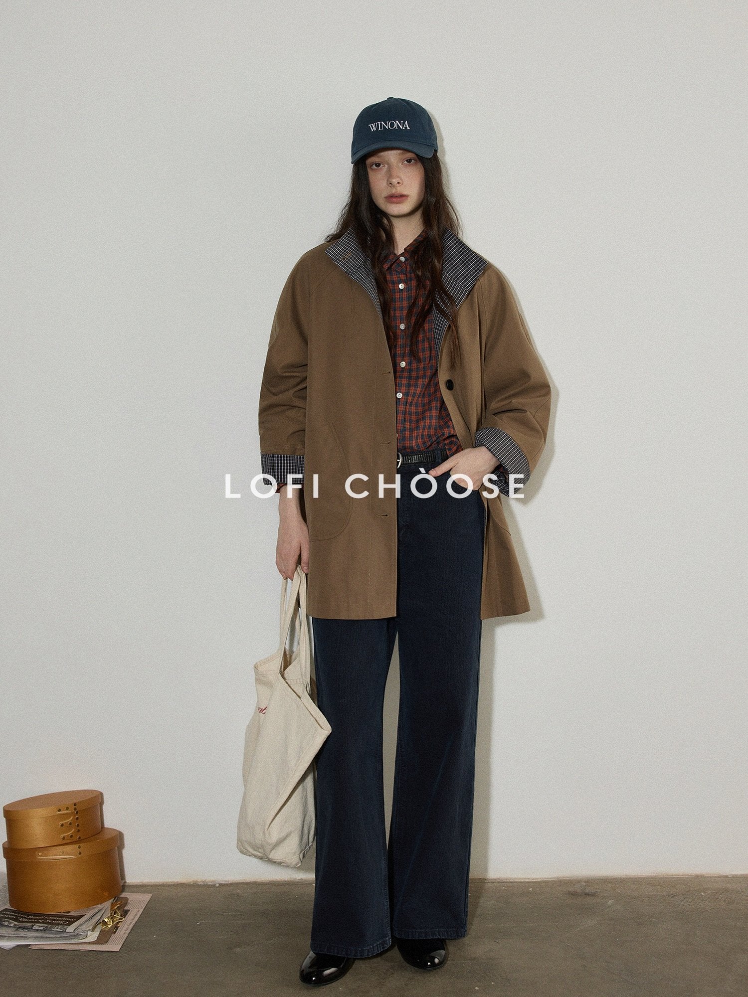 Lofi choose 100 Percent Cotton Loose Plaid Collar Long Sleeve Women Workwear Button Shirts