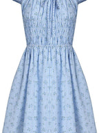 fano Sweet High Waist Puff Sleeve A Line Floral Square Neck Poly Cotton Midi Dresses