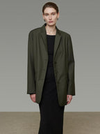 unspoken Breathable Dark Green Loose Lapel Blazer High Waist Casual Top & Skirt Sets