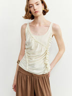 someone sometimes Ruffled Lettuce Edge Slim Fit Original Design Viscose Blend Cream Tank Tops