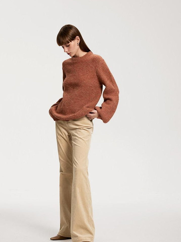 someone sometimes Recycled Viscose Wool Blend Commuter Crew Neck Pullover Cream Sweaters
