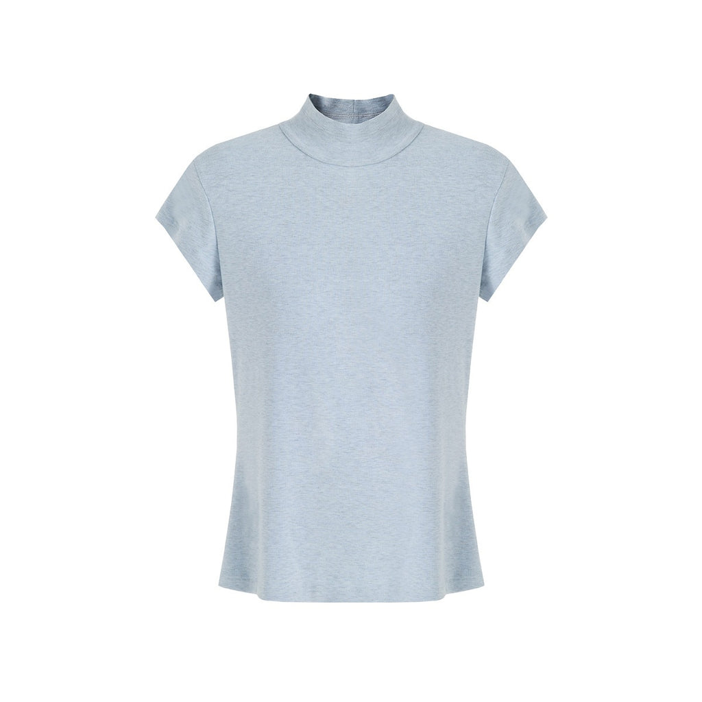 fano_Stretch_Slim_Korean_Commuter_Mock_Neck_Women_Short_Sleeve_T-Shirts_MISSTT
