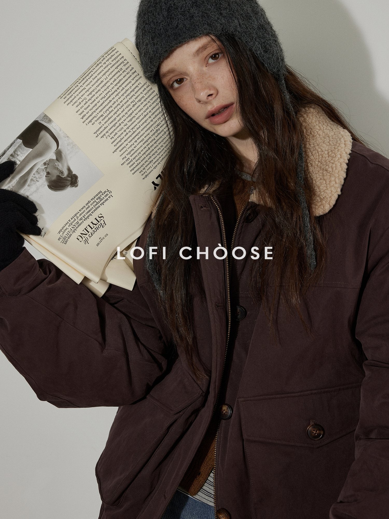 Lofi choose 90 Percent White Duck Down Oversized Turn Down Collar Plum Purple Down Jackets