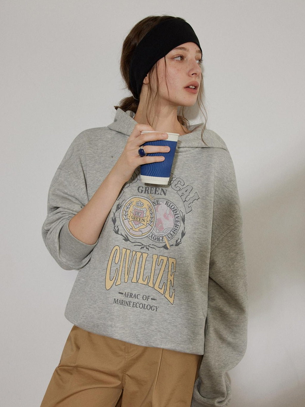 Lofi choose Soft Cotton Blend Oversized Commuter Style Casual Pullover Grey Hoodie