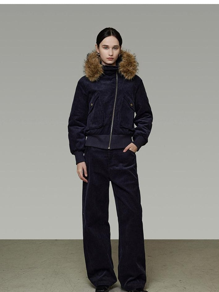 unspoken Thick Cotton Hooded Oversized Minimal Commuter Navy Zippered Puffer Jackets
