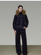 unspoken Thick Cotton Hooded Oversized Minimal Commuter Navy Zippered Puffer Jackets