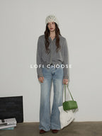 Lofi choose Soft Wool Blend Lace Trim Loose Fit Office Women Button Light Gray Cardigans
