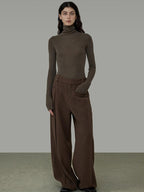 unspoken High Waist Pocketed Minimalist Office Brown Polyester Blend Wide Leg Pants