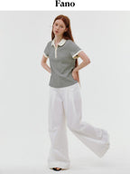 fano Stretch Cotton Henley Neck Korean Straight Heather Gray Short Sleeve T-Shirts