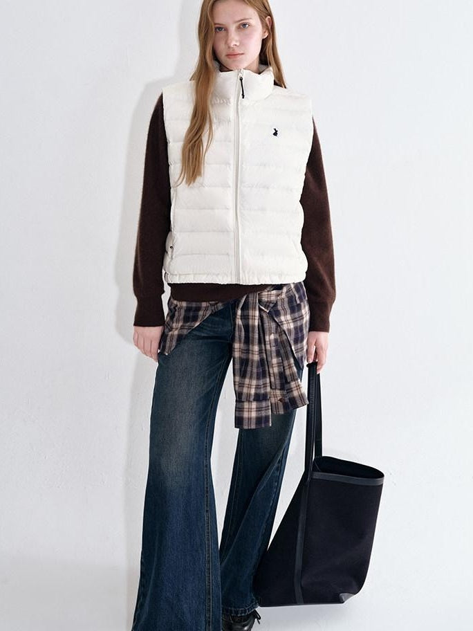 fano Breathable Cotton Wide Natural Waist Plaid Womens Straight Leg Jeans