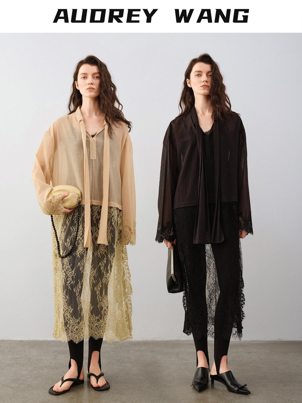 audreyyang Lace Patchwork Cotton Blend Relaxed Long Sleeve Casual Women Midi Dresses