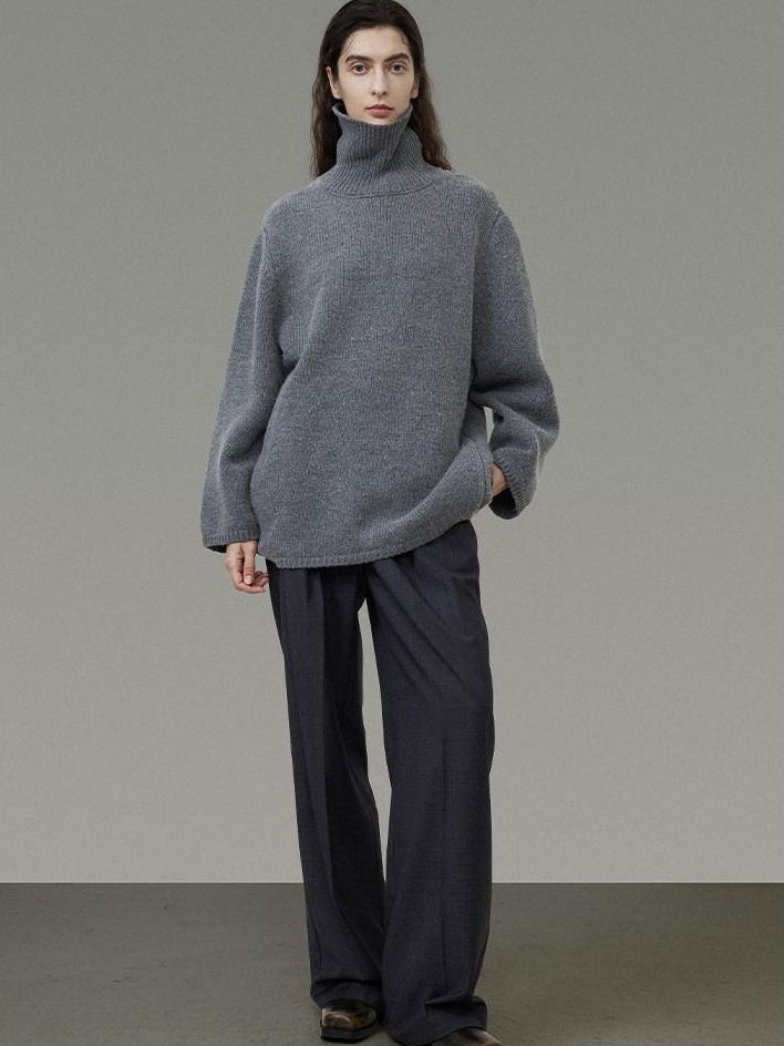 unspoken Warm Wool Blend Loose Fit Turtleneck Knitted Pullover Office Casual Gray Sweaters
