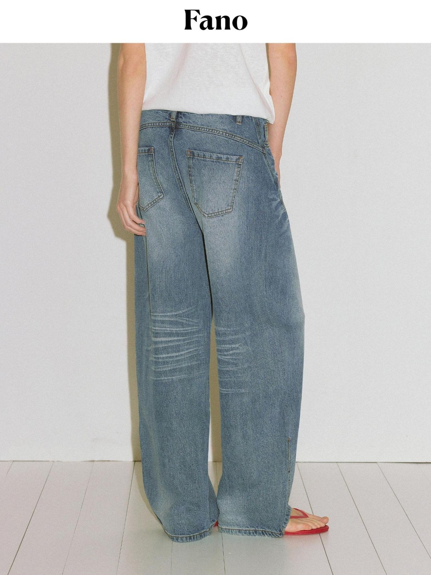 fano High Waist Wide Leg Zipper Fly Loose Light Blue Denim Straight Leg Jeans