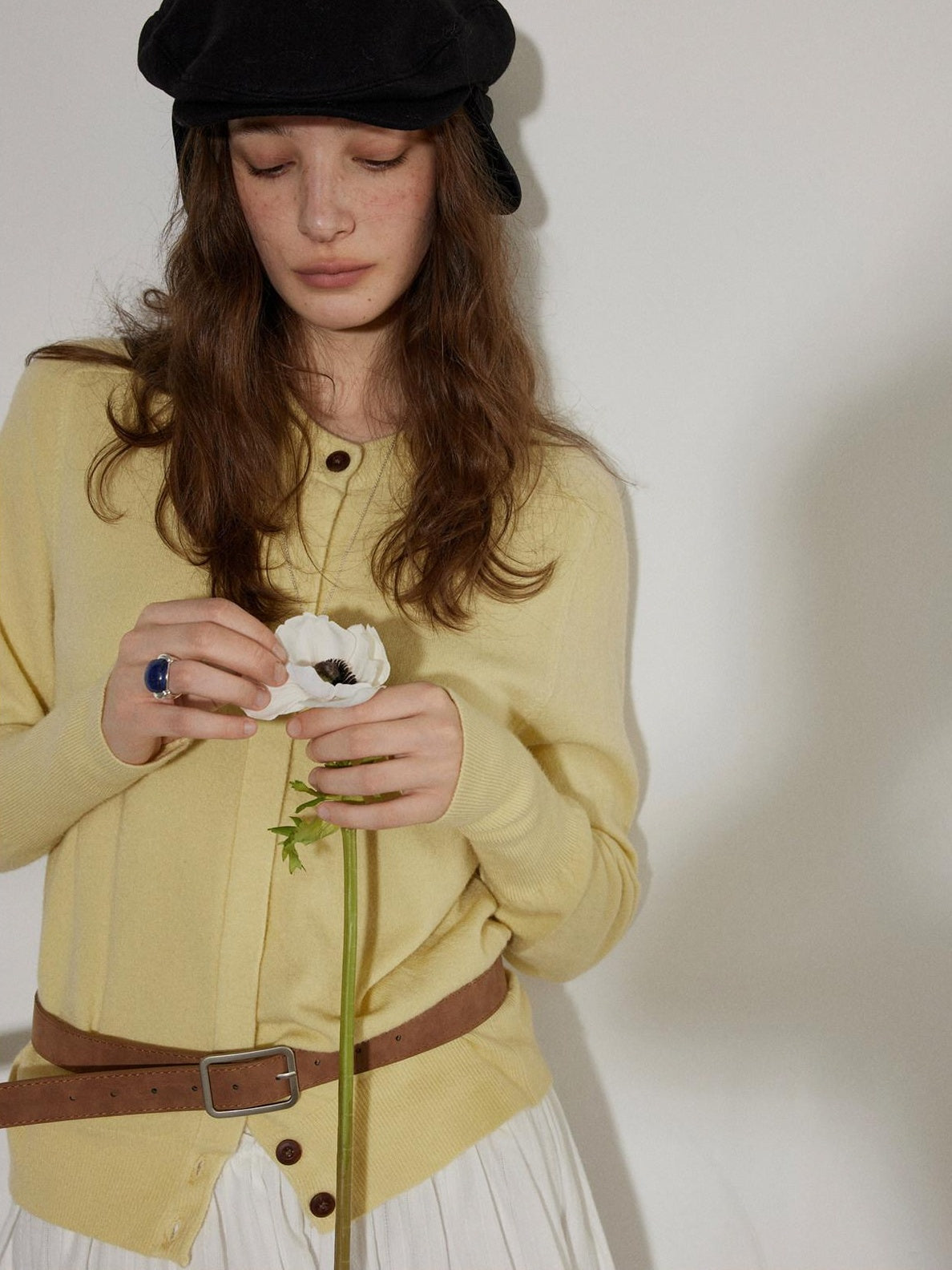 Lofi choose Button Front Knit Regular Fit Office Women Round Neck Yellow Charcoal Cardigans