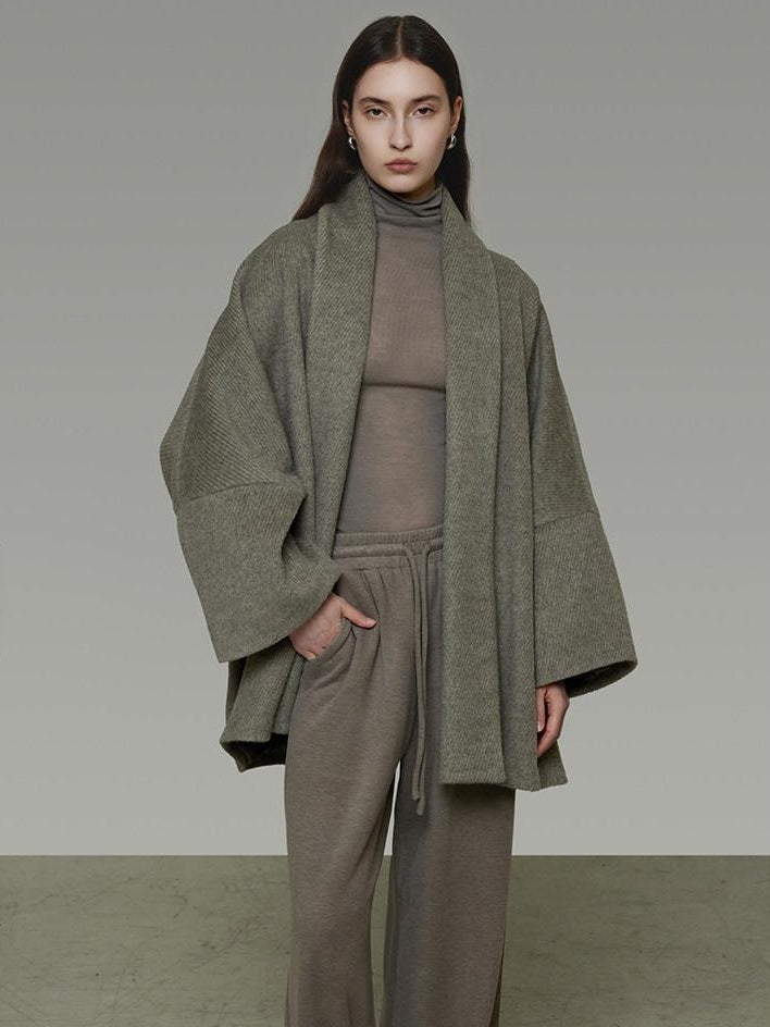 unspoken Soft Wool Blend Tailored Cut Minimal Commuter Loose Fit Tobacco Green Wool Coats