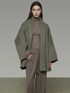 unspoken Soft Wool Blend Tailored Cut Minimal Commuter Loose Fit Tobacco Green Wool Coats